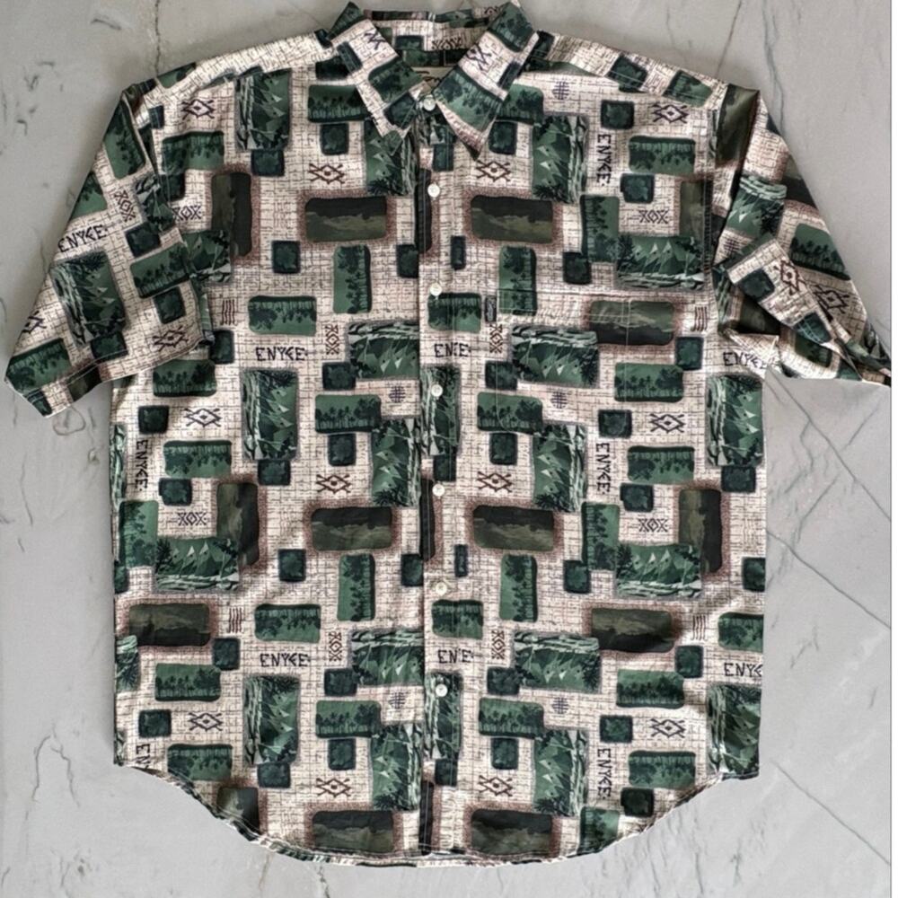 Vintage Y2K Enyce Short Sleeve Button Up Hawaiian Graphic Print Shirt Mens XL